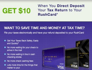 RushCard Prepaid Card $10 Bonus to Direct Deposit Tax Return | Rewards